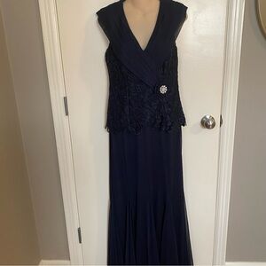 Gorgeous PATRA navy blue size 10, lace and polyester maxi dress lined